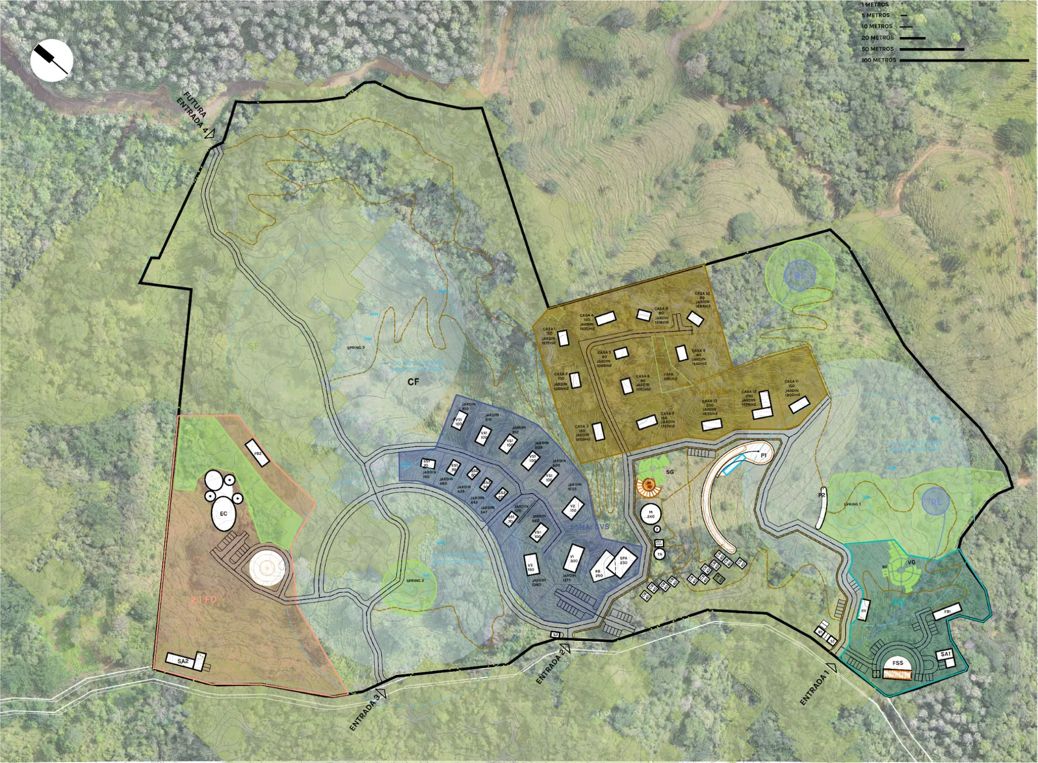 Advanced proposal with seven programme areas drawn over an aerial